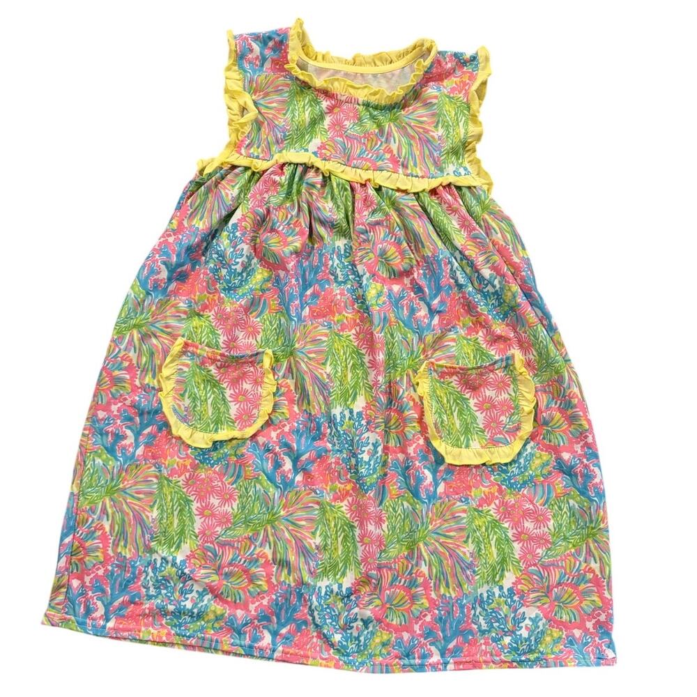 Abbie & Evie Girls Size 7 Colorful Floral Ruffle Trim Cotton Bright Pockets